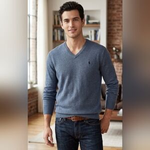 Polo Ralph Lauren XL Pima Cotton V-Neck Sweater in Slate Blue | Like New